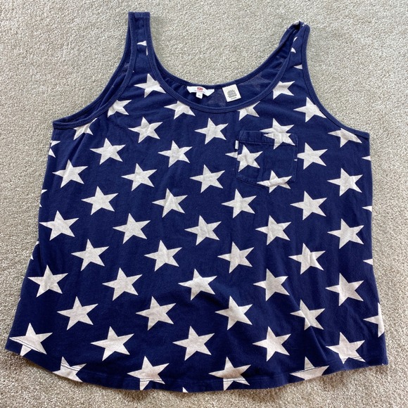 Levi's Tank Top Womens XL Blue White Star Print Scoop Neck Pocket Sleeveless - Picture 7 of 10